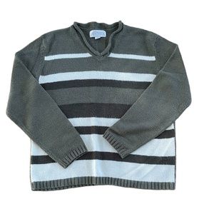 Vintage Casual Corner Annex - Green and White 100% Acrylic V-neck Sweater. Sz M